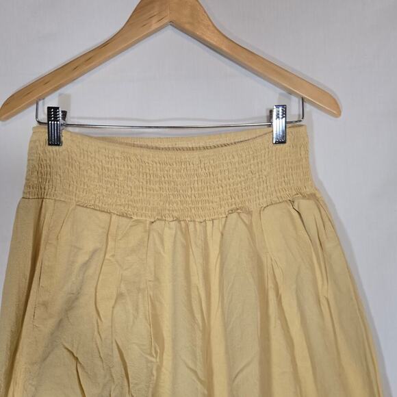 Butter Yellow Linen Bld Wide Leg Smocked Pants Lagenlook Large Bohemian Coastal - Picture 6 of 10